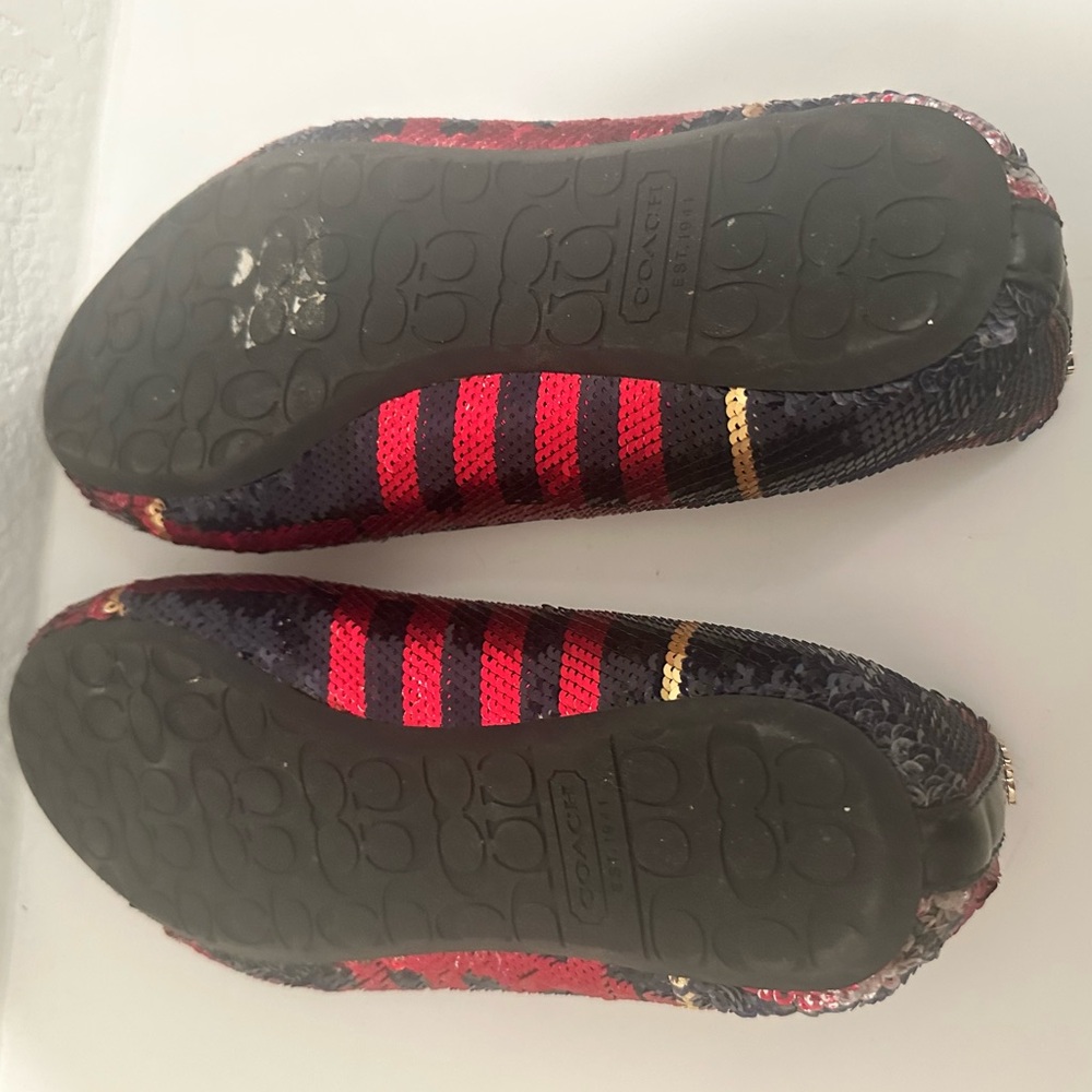 COACH Debrorah Tartan Plaid Sequin Ballet Flats Size 6.5 Red Navy Gold - Picture 8 of 11